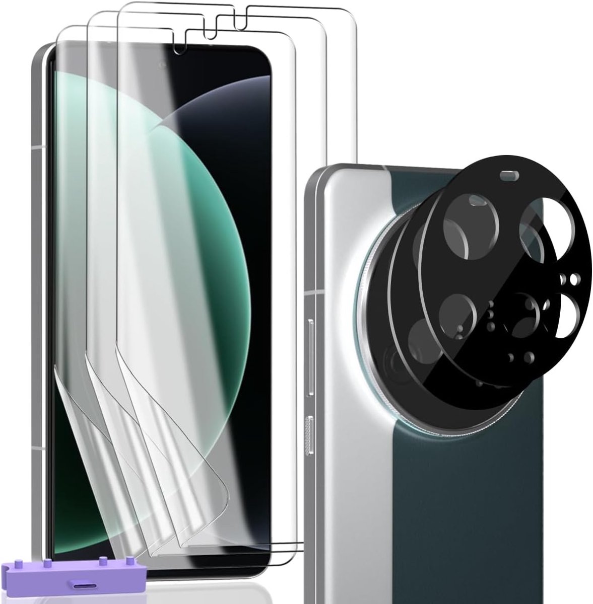 Schermbeschermer voor Xiaomi 15 Ultra, 3+2 stuks TPU-folie met uitlijngereedschap, 9H gehard glas camera, Compatibel met vingerafdruk, Krasbestendig, Zonder luchtbellen, Hoge transparantie