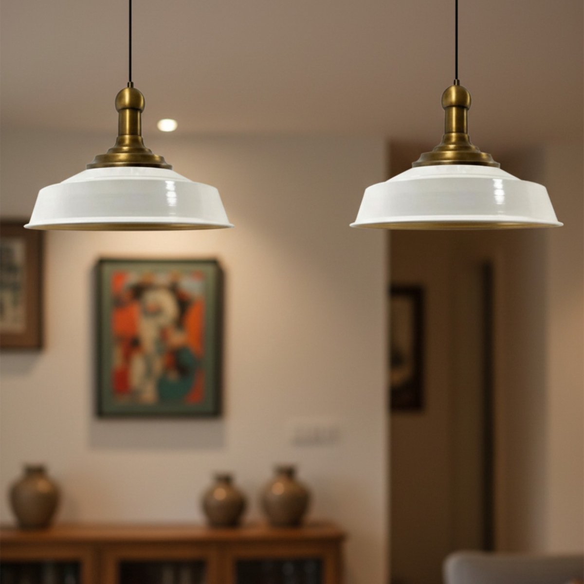 Bamyum Asletl hanglamp, industriële Modern stijl, Ø41 cm, wit metalen lamp