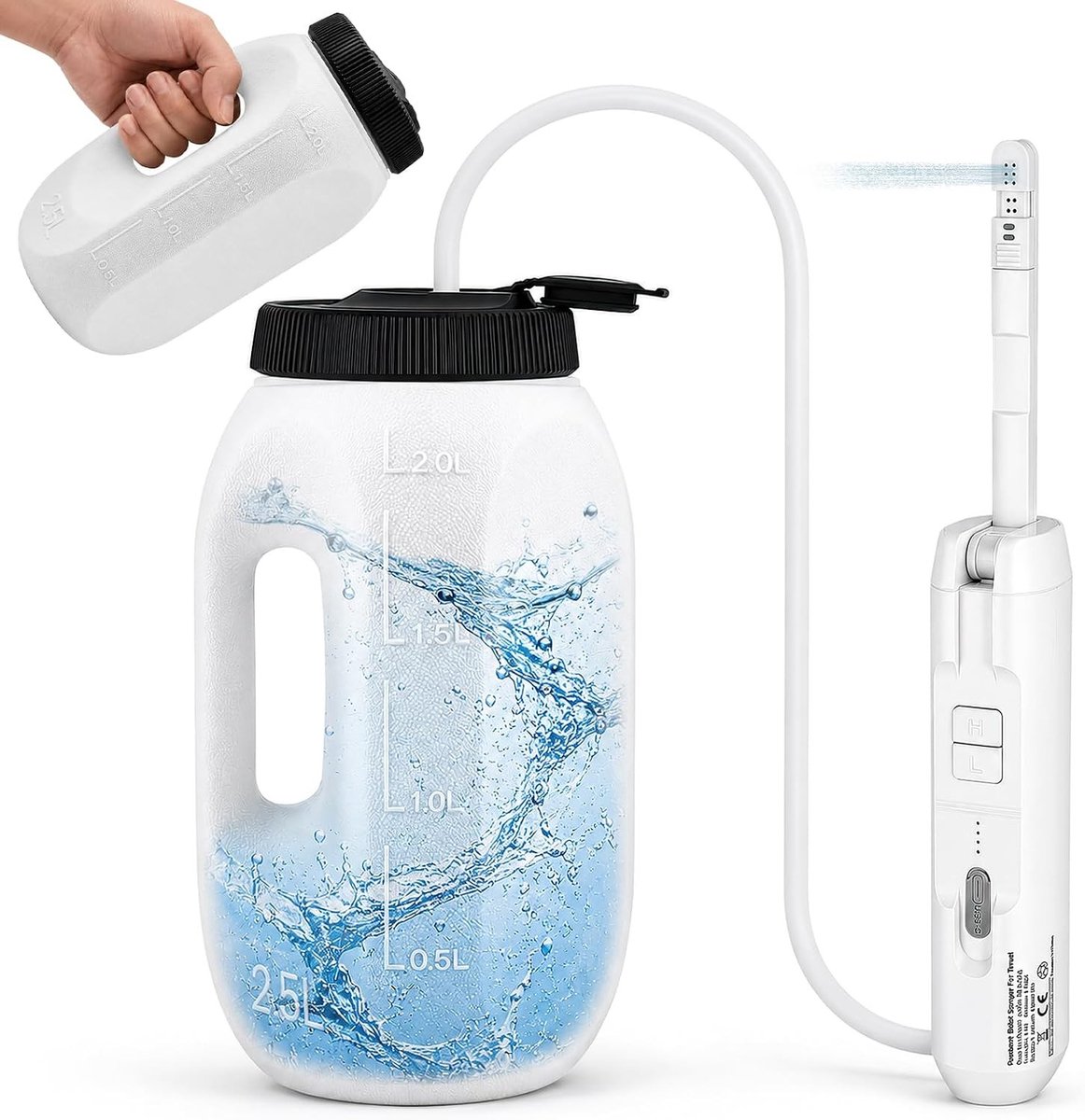 Draagbare elektrische bidet met 2 drukniveaus en 2,5 liter capaciteit, waterdichte billen douche voor hygiëne, postpartum verzorging en ouderen, 1600 mAh accu
