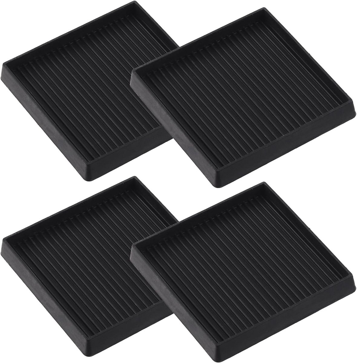 Antislip rubberen castercups, assortimentset, rond en vierkant, anti-slide been-onderzetter, vloerbescherming, meubelpads voor piano, slaapbank, stoel, bank, stopper (4,4 inch, vierkant, zwart)