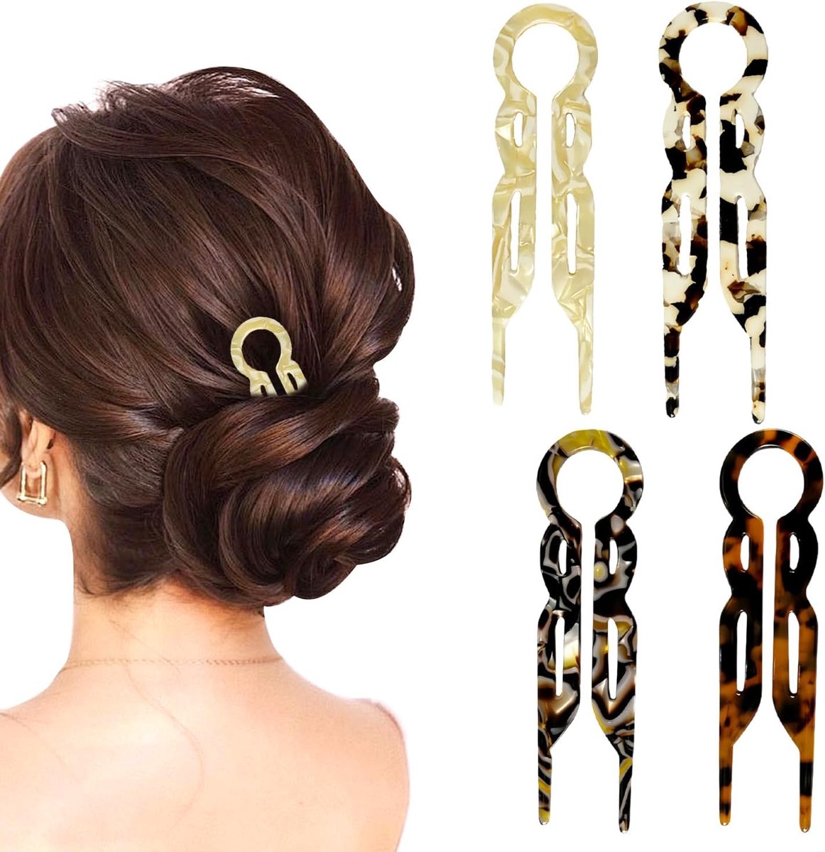 4 stuks Franse haarpinnen met schelpmotief, U-vormige schuifspelden, haaraccessoires voor bruiloften, stylingtools voor dik en fijn haar