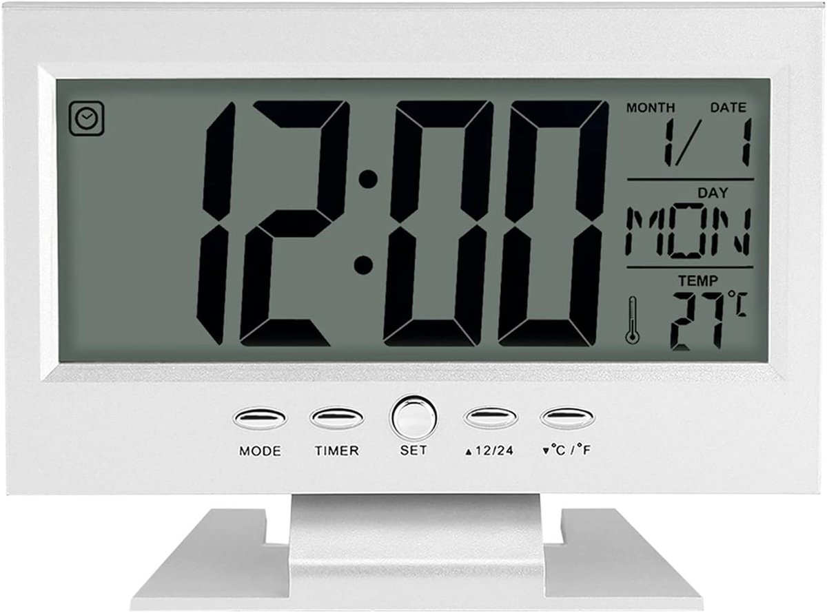 Digitale Weerkalender met Nachtlampje en Temperatuurweergave - Batterij Aangedreven Alarmklok voor Thuis en Auto