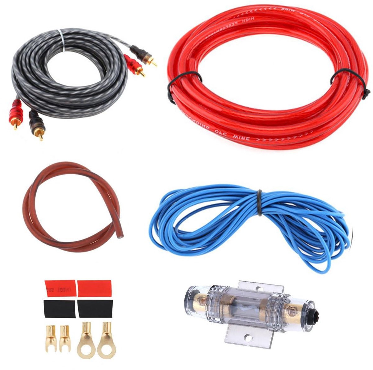 Subwoofer Kabel Set - Auto Audio Kabel - Auto Geluid Verbeteren - Corrosiebestendige Kabels - 5 Meter - Zwart