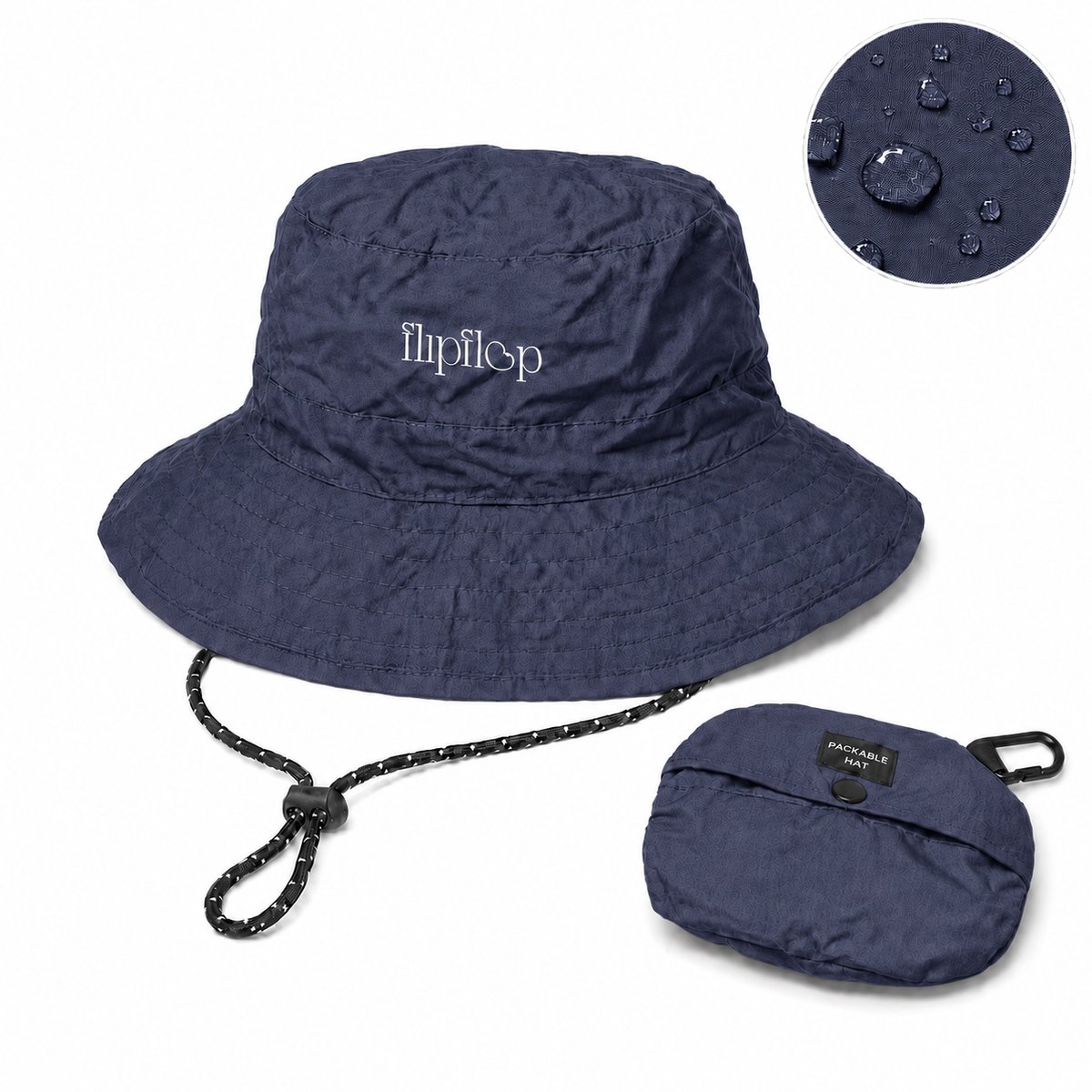 Flipflop Club® Waterproof Bucket Hat | Donker Blauw | Waterdicht Vissershoedje Dames Heren | UV Bescherming | Zonnehoed Regenhoed | Opvouwbaar | Emmerhoed | Festival Strand Outdoor | Unisex