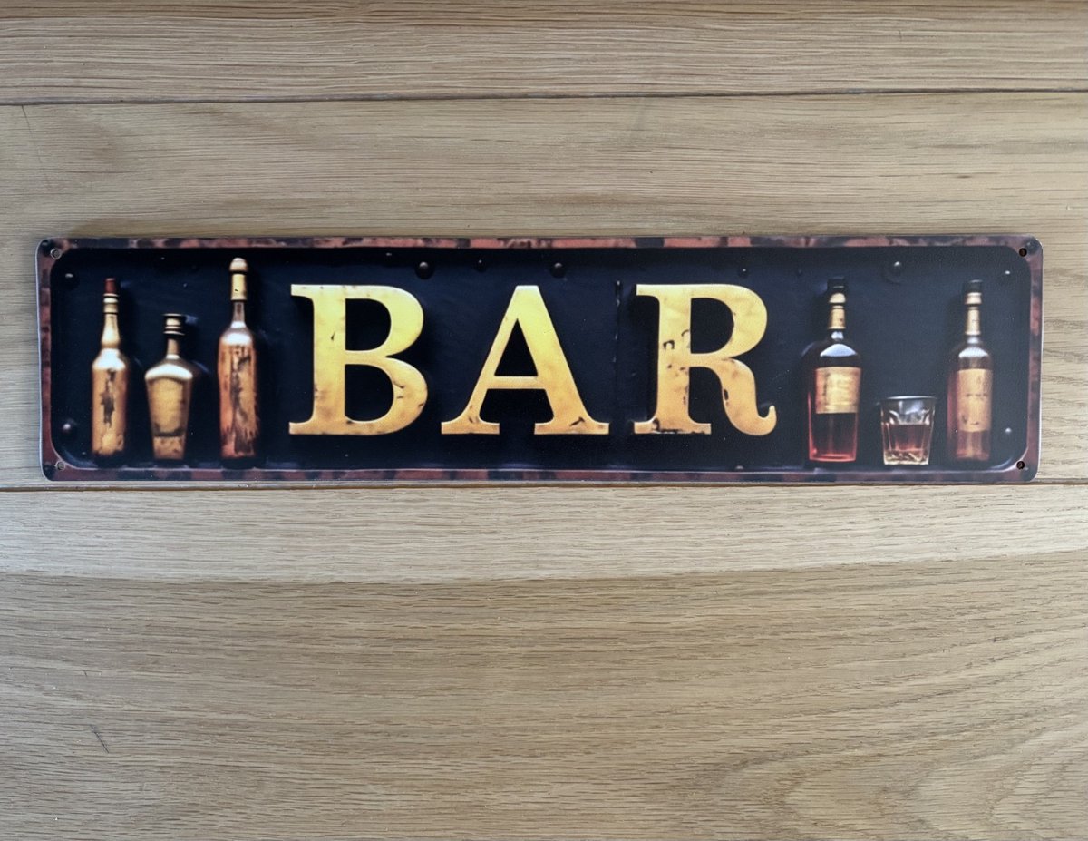 Wanddecoratie Bord met tekst BAR (10 x 40 cm MDF ) 2D plat model