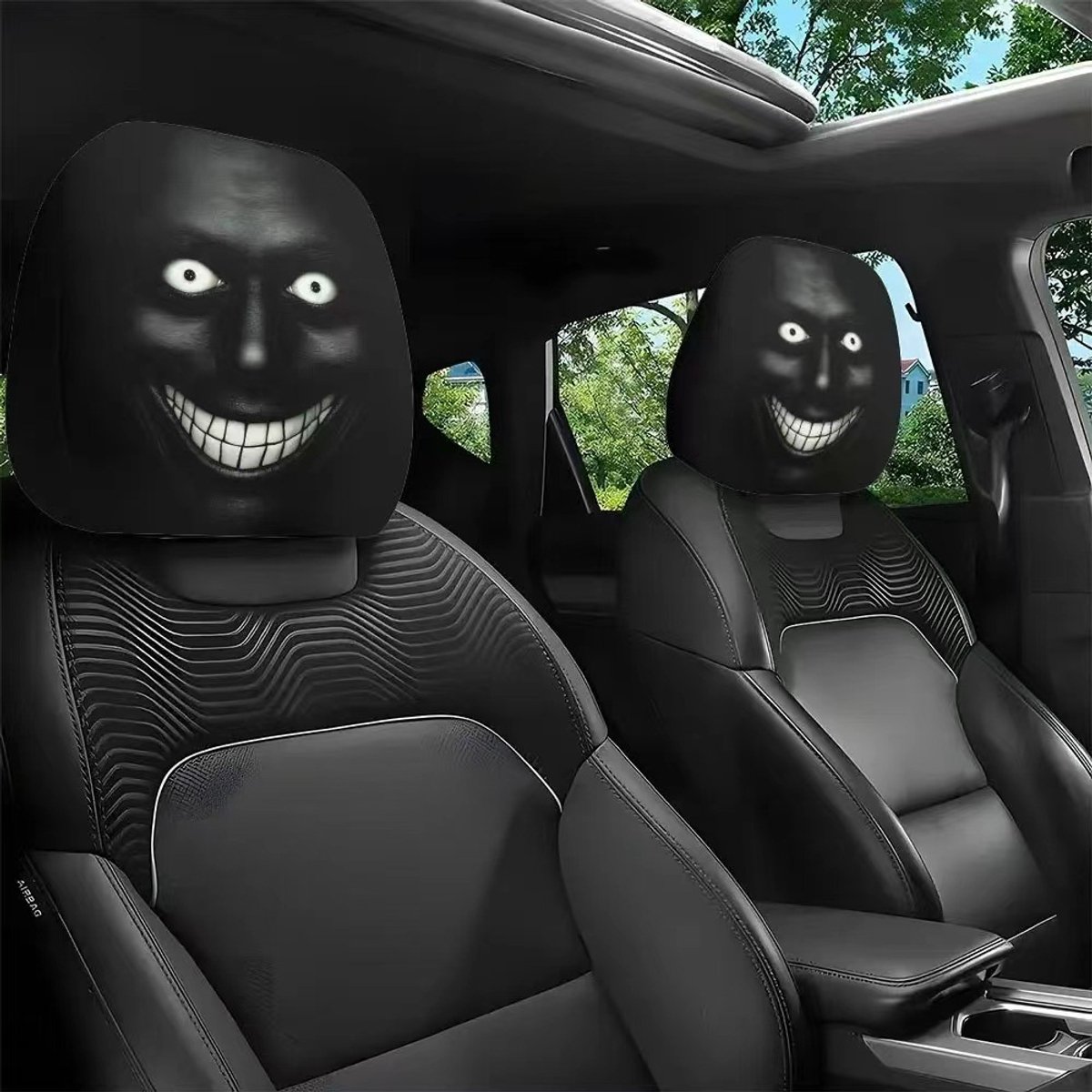 Daity Halloween Auto Hoofdsteun Hoezen Set van 2, Eng angstaanjagend gezicht print, universeel passend, elastisch stof, grappig auto interieur decoratie voor feest en grappen