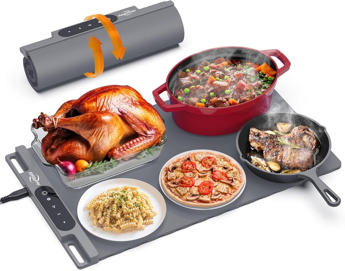 Elektrische Verwarmingsmat - Warmhoudplaat Onderzetter - Eten Warm Houden - 3 Temperatuurstanden - 60 x 38 cm - Grijs