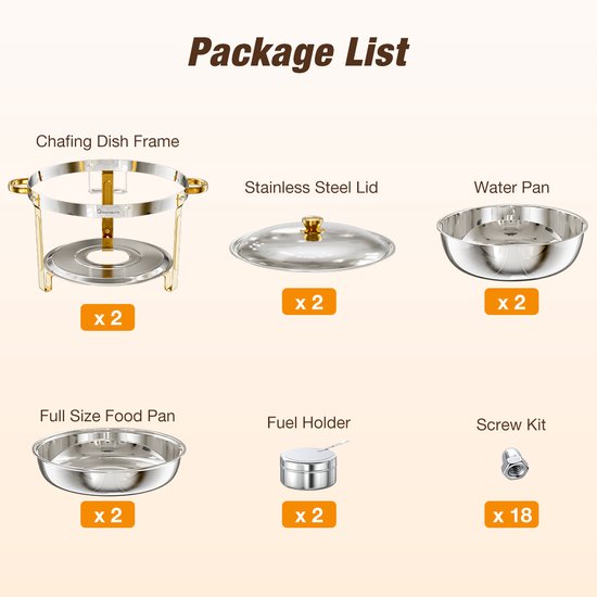 WARMOUNTS Chafing Dish Set 2 Stuks Goud – RVS Warmhoudbakken met Deksel – 2× 7,6L Buffet Schaal – Catering, Feest & Bruiloft — afbeelding 5