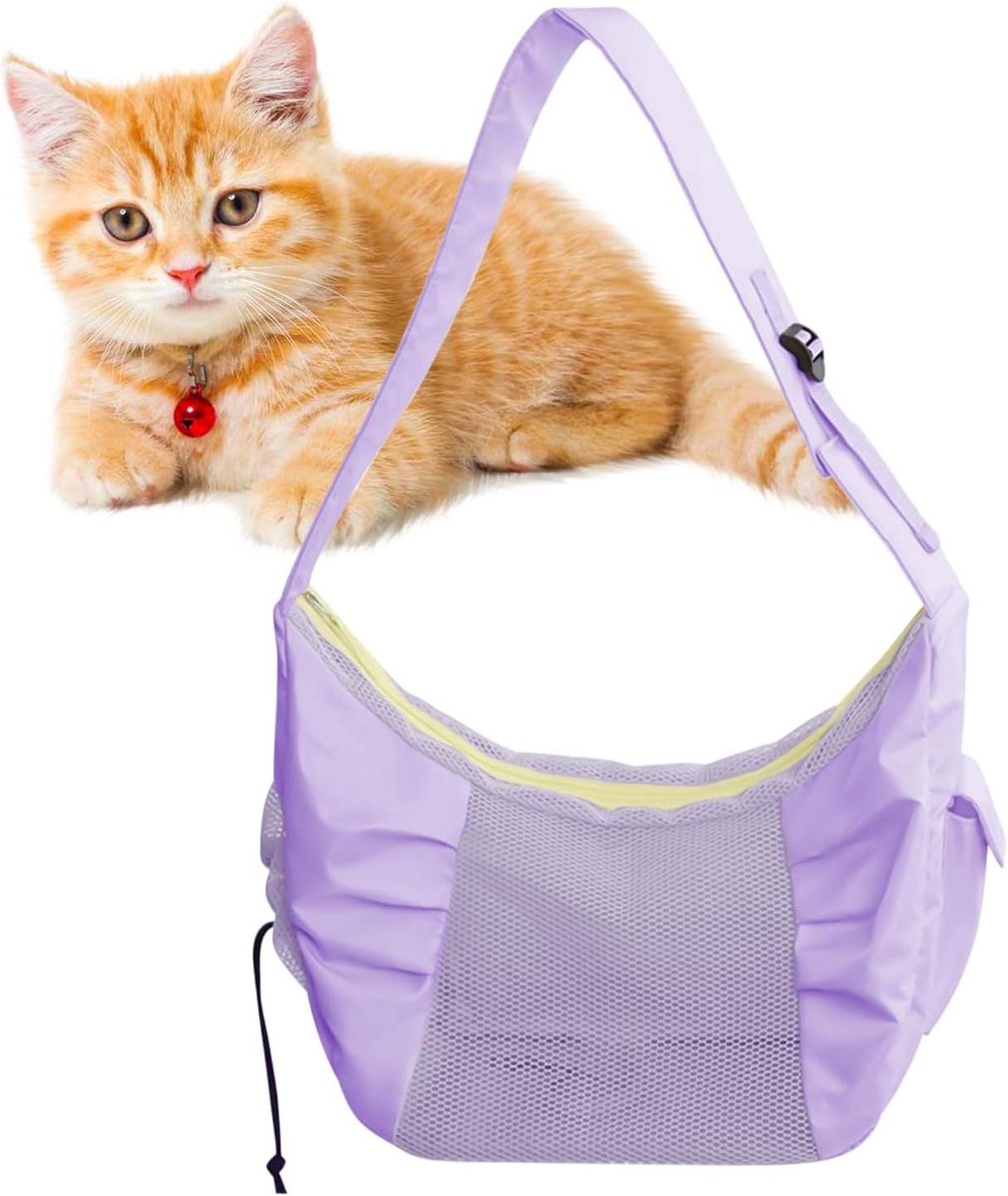 Huisdiertransportbox Kat - Draagtas Huisdier - Veilig Reizen - Bovenvak met Rits - 47 x 26 x 32 cm - Paars