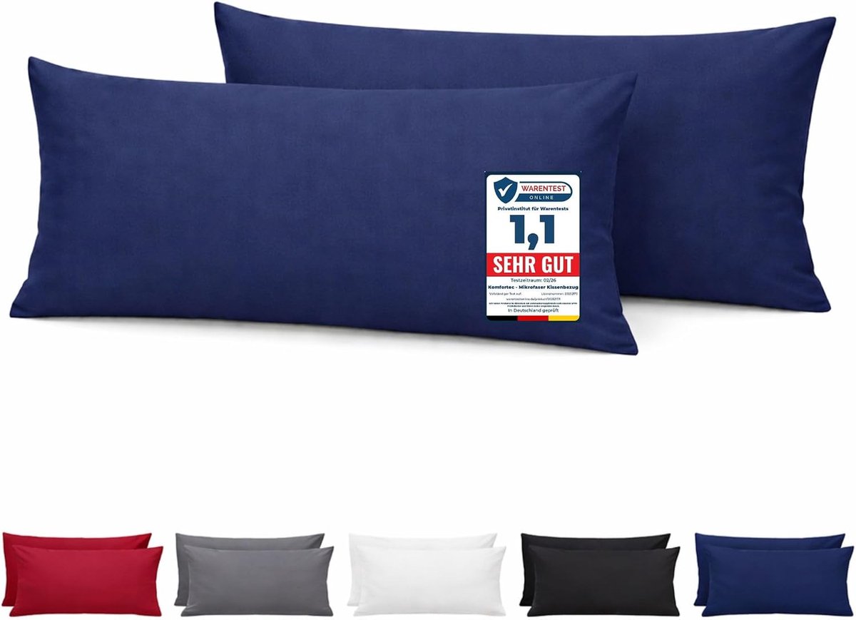 SnelShoppen - Set van 2 Premium Kussenhoezen 40x80 cm - Super Zacht Kussenhoes - 100% Geborsteld Microvezel 90g/m² - Blauw - Ideaal voor Slaapkamer en