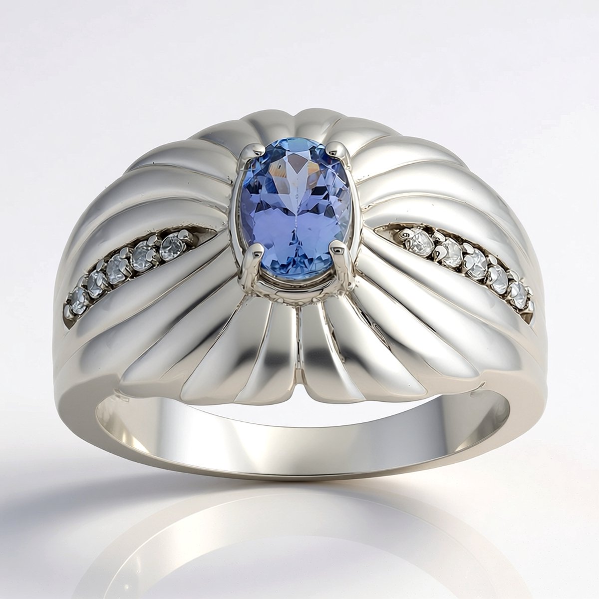 Cavill - Luxe Ovale Ring - 925 Sterling Zilver Gerhodineerd - 0,54 ct Lila Tanzaniet - 10 Stralende Zirkonen - Elegant Sieraad