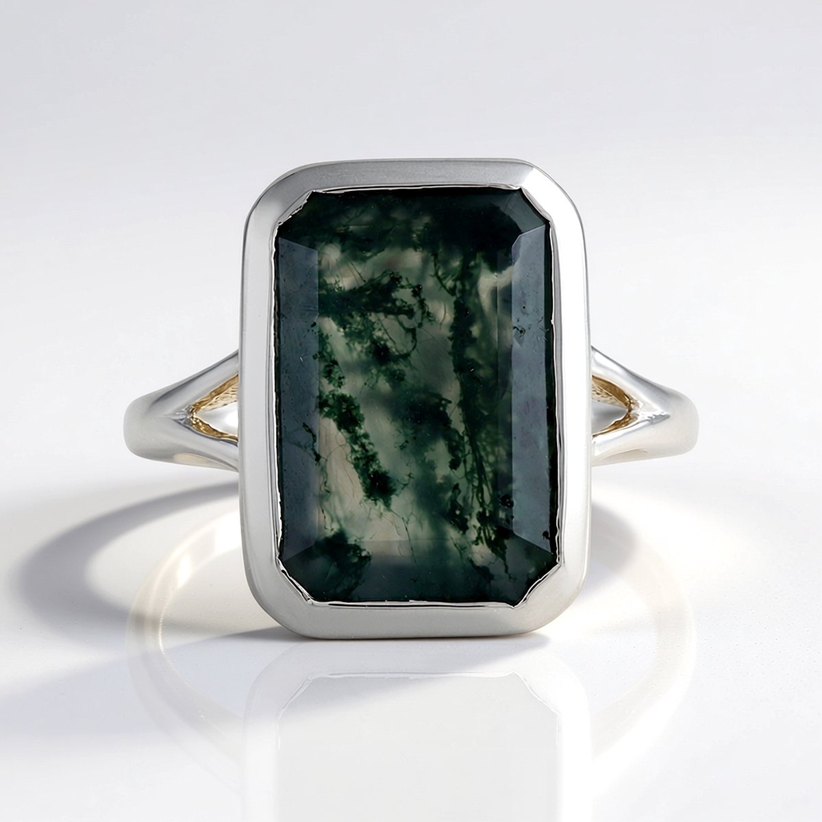 Cavill - Zilveren ring met 5,056 ct achthoekige mosagaat - 925 Sterling zilver gerhodineerd - Braziliaanse edelsteen - modieuze damesring