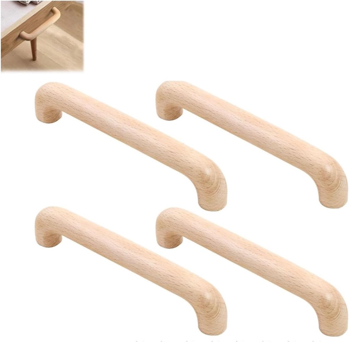 Ronde Kastknoppen van Hout - 4 Stuks met 128mm Bevestigingsafstand voor Keuken, Dressoirs en Opslagmeubels