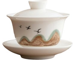 Keramische Thee Kom - Brouwkom met Deksel - Thee Zetten - Drie-bedekte Kom - 150 ml - Sancai