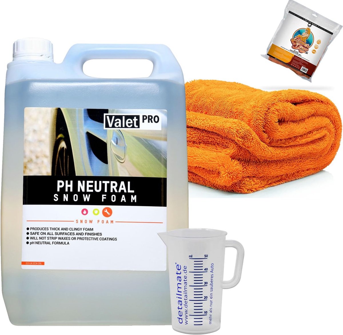 SnelShoppen - Car Cleaning Set - pH Neutrale Snow Foam 5L, XXL Microvezel Drogen Doek 1400 g/m², 50ml Maatbeker - Perfect voor Autowas en Onderhoud