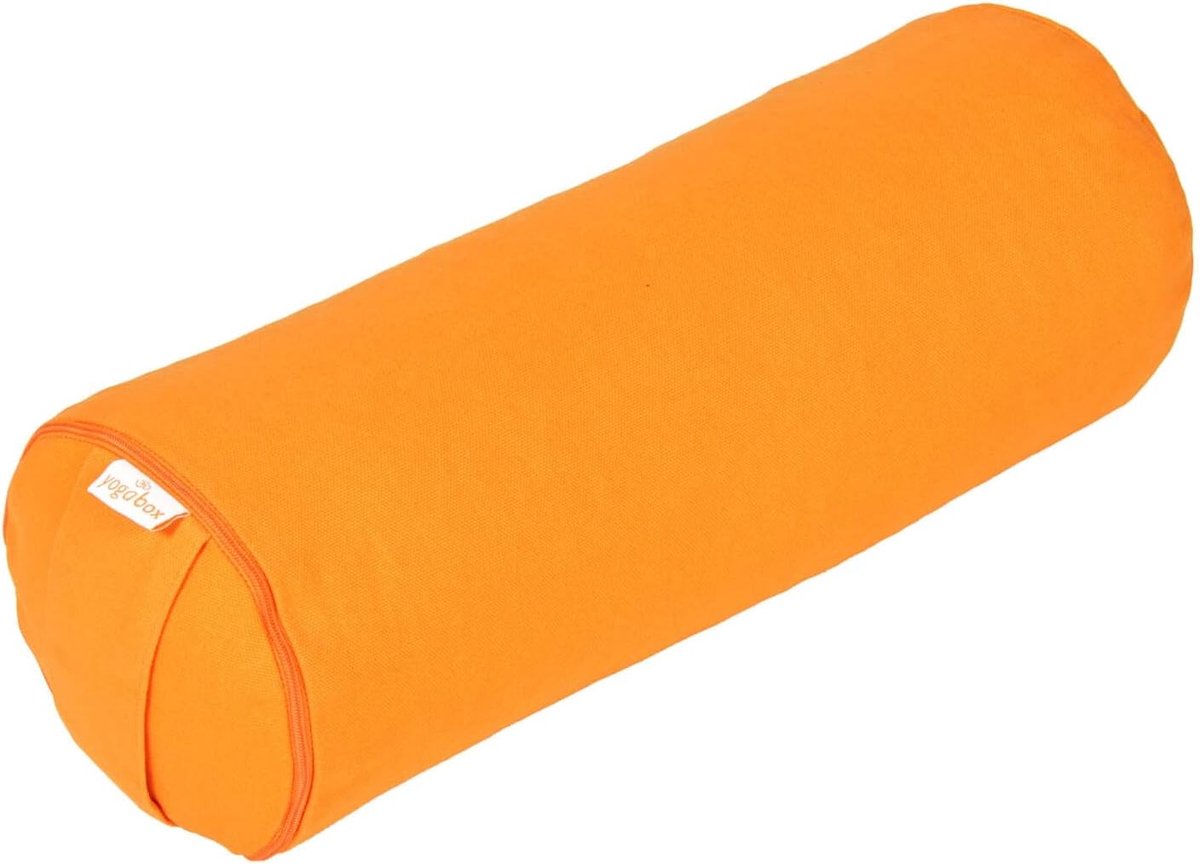 SnelShoppen - Yoga MINI BOLSTER/nekrol BASIC, oranje, Ø 15 cm, 38 cm lang, met boekweitdoppen, wasbaar, ideaal voor yoga, meditatie en ontspanning