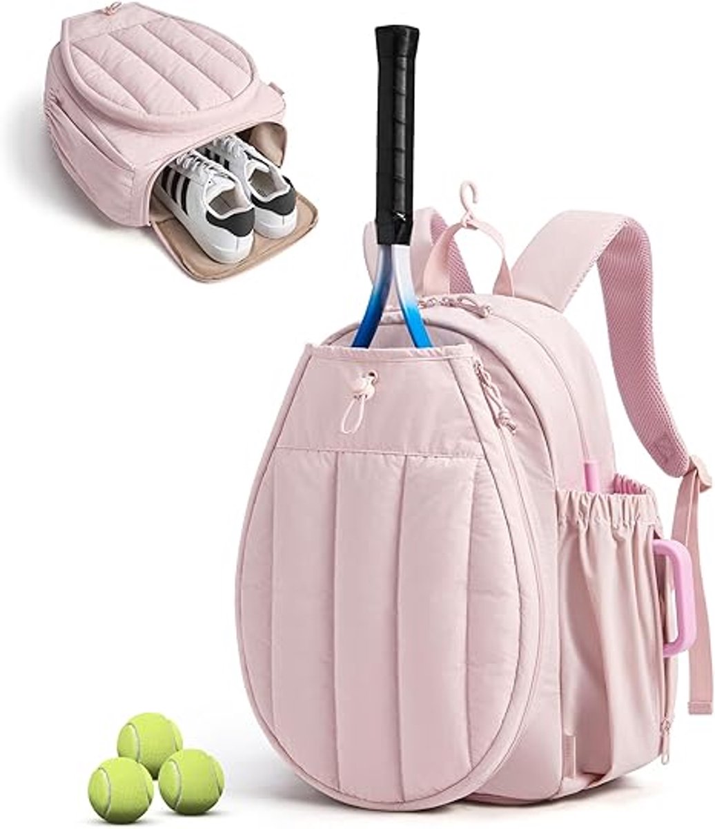 Tennistas - Padeltas - Tennistas voor dames - Sporttas - Rugzak - Tennisrugzak - Tennisbal - Tennistas voor dames - Met racketvak - Geschikt voor 2 rackets - Roze