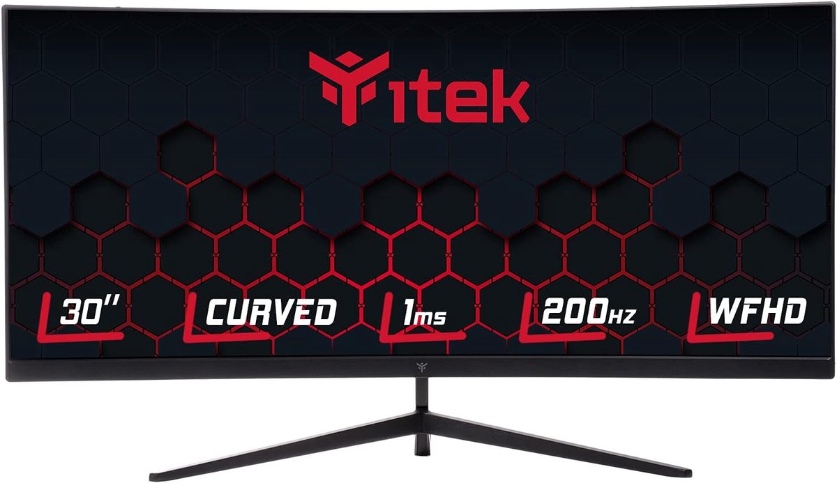 SnelShoppen - 30" Curved Monitor UltraWide VA 2560x1080, 200Hz, 1ms MPRT, HDR Ready, 3xHDMI, DP, Audio, Adapt Sync, Gaming Monitor, Frameloss
