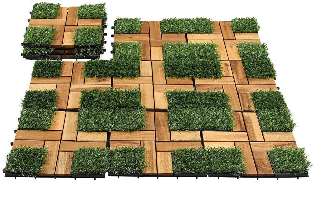 Houten Terrastegels - Houtenvloer Kliktegels - Buitenruimte Aankleden - FSC-gecertificeerd Acaciahout - 30 x 30 cm - Grasgroen