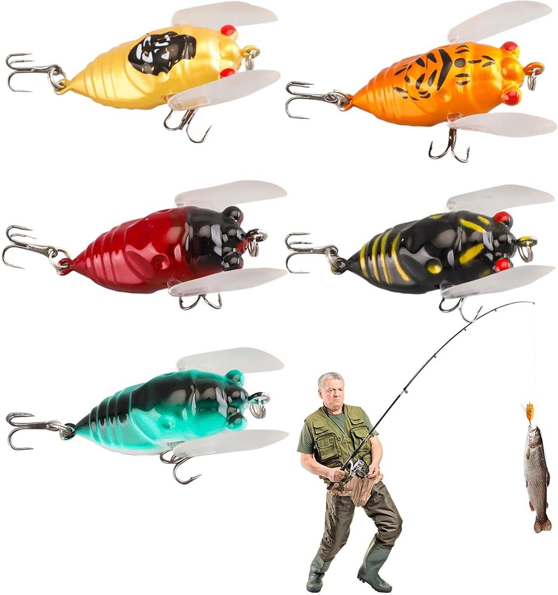 Vislokaas Set - Kunstaas Meerval - Vissen Vangen - Cicade Imitatie - 5 Stuks - Niet gespecificeerd