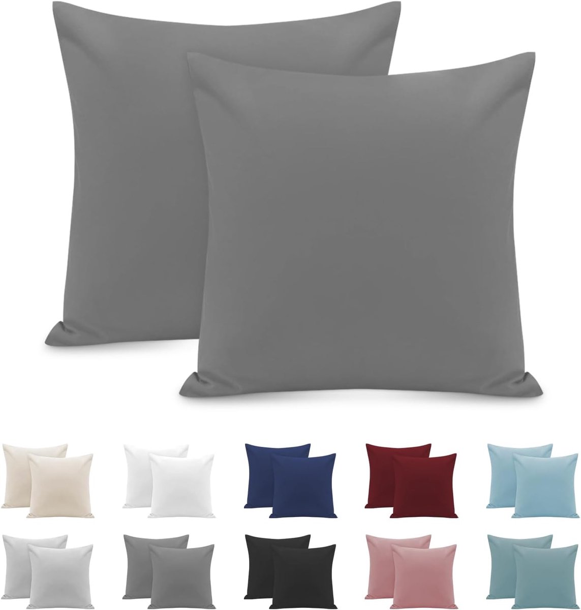 SnelShoppen - Set van 2 Kussenhoezen 65x65 cm voor Tweepersoonsbed, Premium Microfiber 110GSM, Donkergrijs, Hypoallergeen met Onzichtbare Rits, Ademen