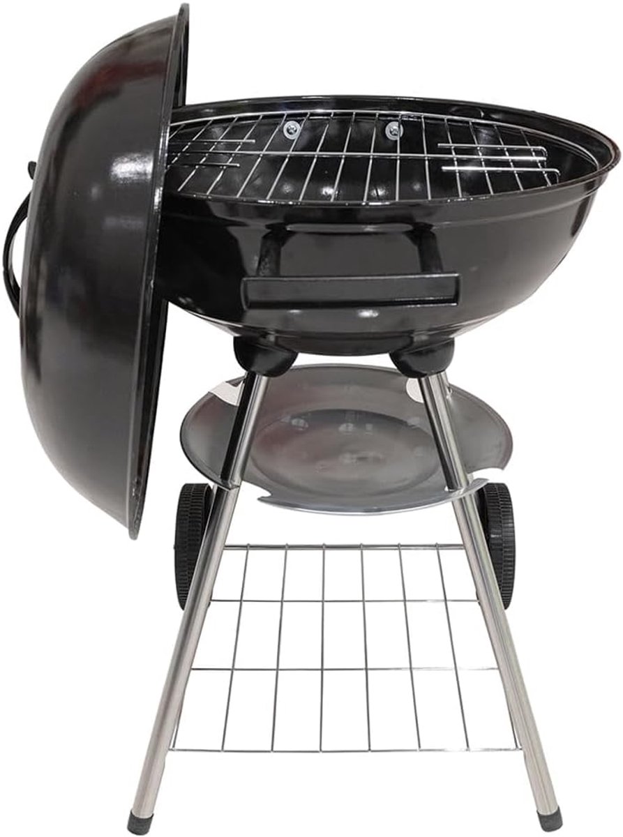 SnelShoppen - Ronde Grill met Deksel en 2 Wielen - Kolenbarbecue voor Tuin, Camping en Feesten - Gecoat Metaal, 41 cm Grillrooster, Verstelbare Ventil