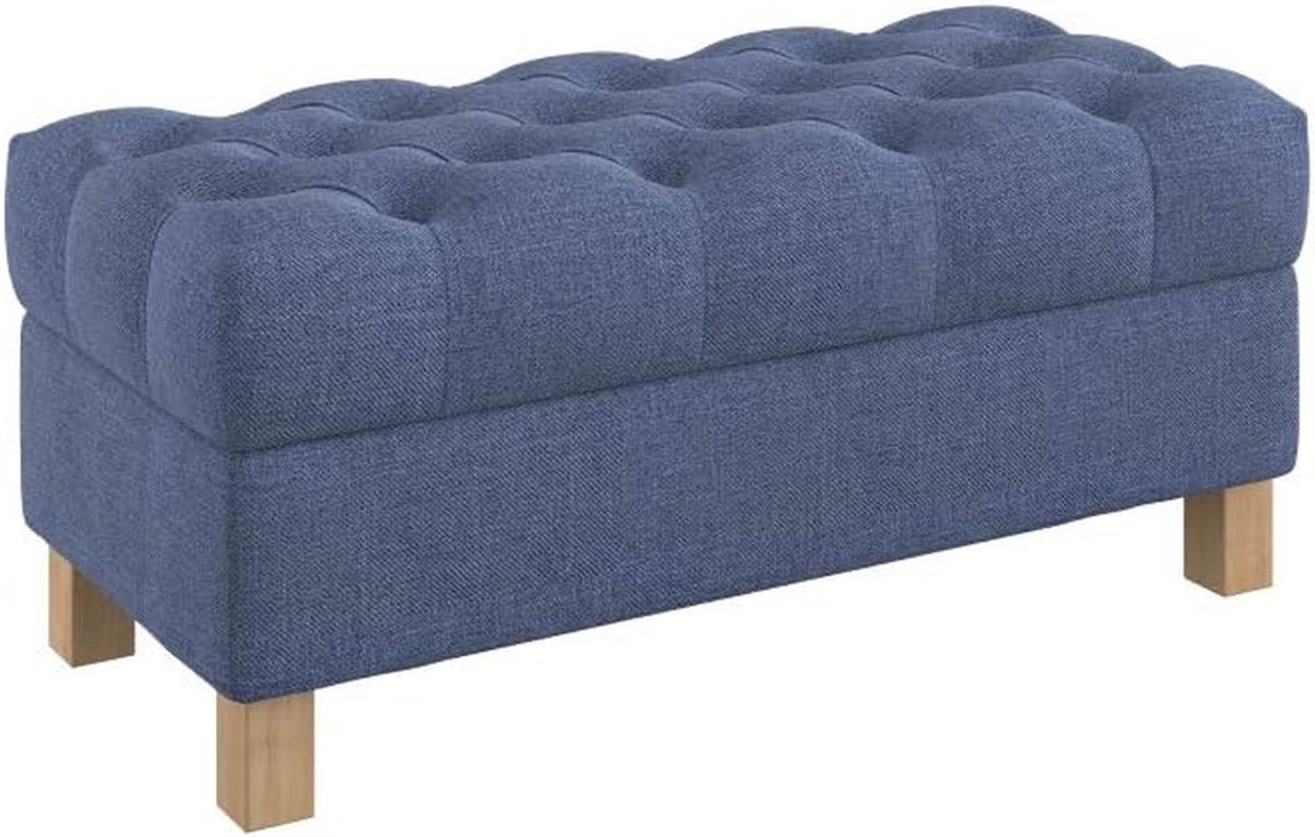 Opbergbank - Voetenbankje Zitbankje - Opbergen en Zitten - Vlekbestendige stof - 100 cm breed - Naturel Blauw