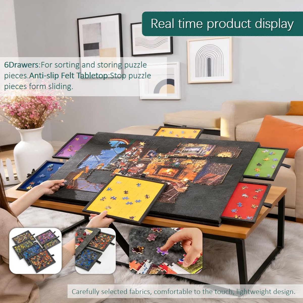 SnelShoppen - Legpuzzelbord met 6 Laden en Kantelstandaard, Draagbare Puzzeltafel voor Volwassenen, 1000 Stuks, Lichtgewicht Vilten Decoupeerbord met