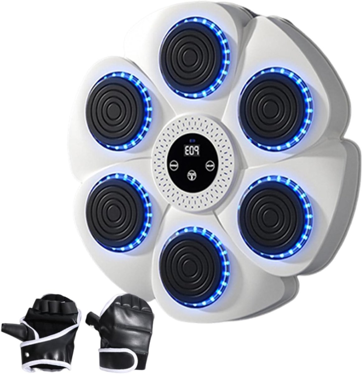 Boksmachine Muurmontage - Fitnessapparaat Bokstrainer - Thuistraining Thuis - Muziek Gesynchroniseerd - 40 cm Diameter - Wit