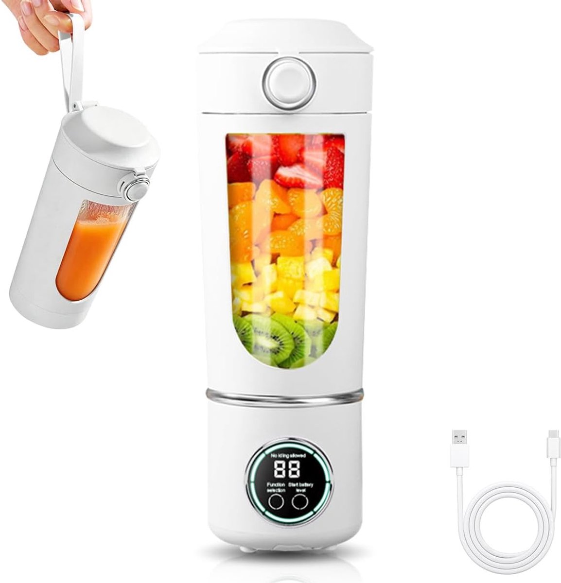 SnelShoppen - Draagbare Mixer Mini-Blender 400 ml - Kleine Sapcentrifuge Smoothie-Maker met Siliconen Rietje - USB-Oplaadbare Keuken Mixer met 12 Roes