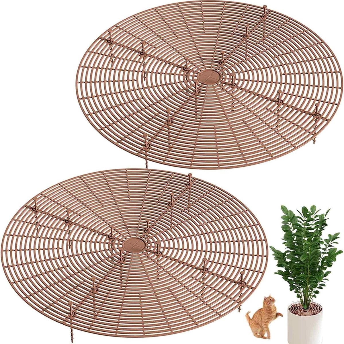 SnelShoppen - 2 Stuks Grote Snijbare Bloempot Bescherming met Steunen, Bescherming tegen Katten en Huisdieren, 52cm Bruin, Ideaal voor Tuin en Kindere