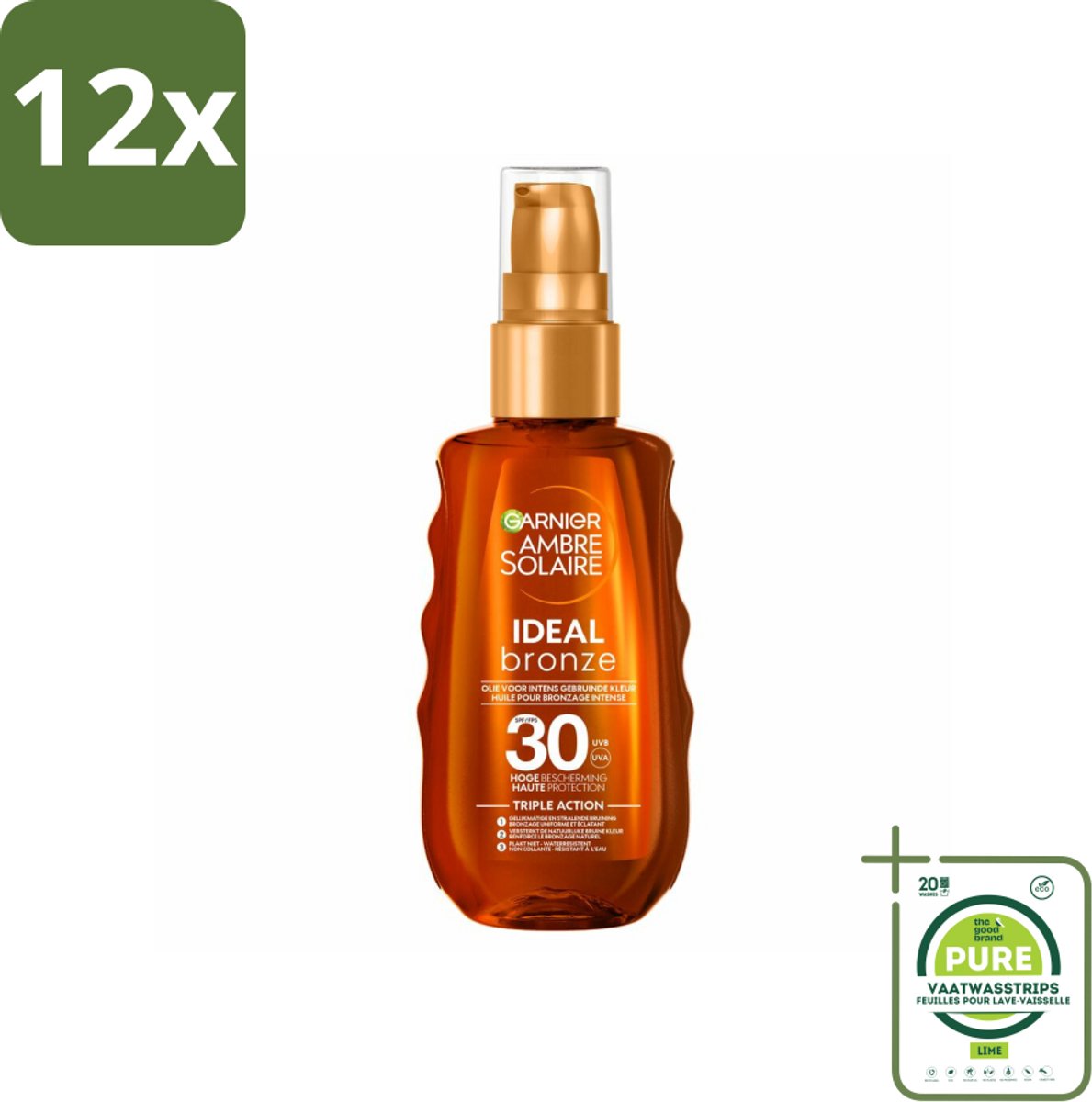 Garnier - Ambre Solaire - Zonneolie - Ideal Bronze - Optimale Bruining - SPF 30 - 150 ml - Voordeelverpakking - 12 stuks - Zonnebrandolie - Zonnebescherming