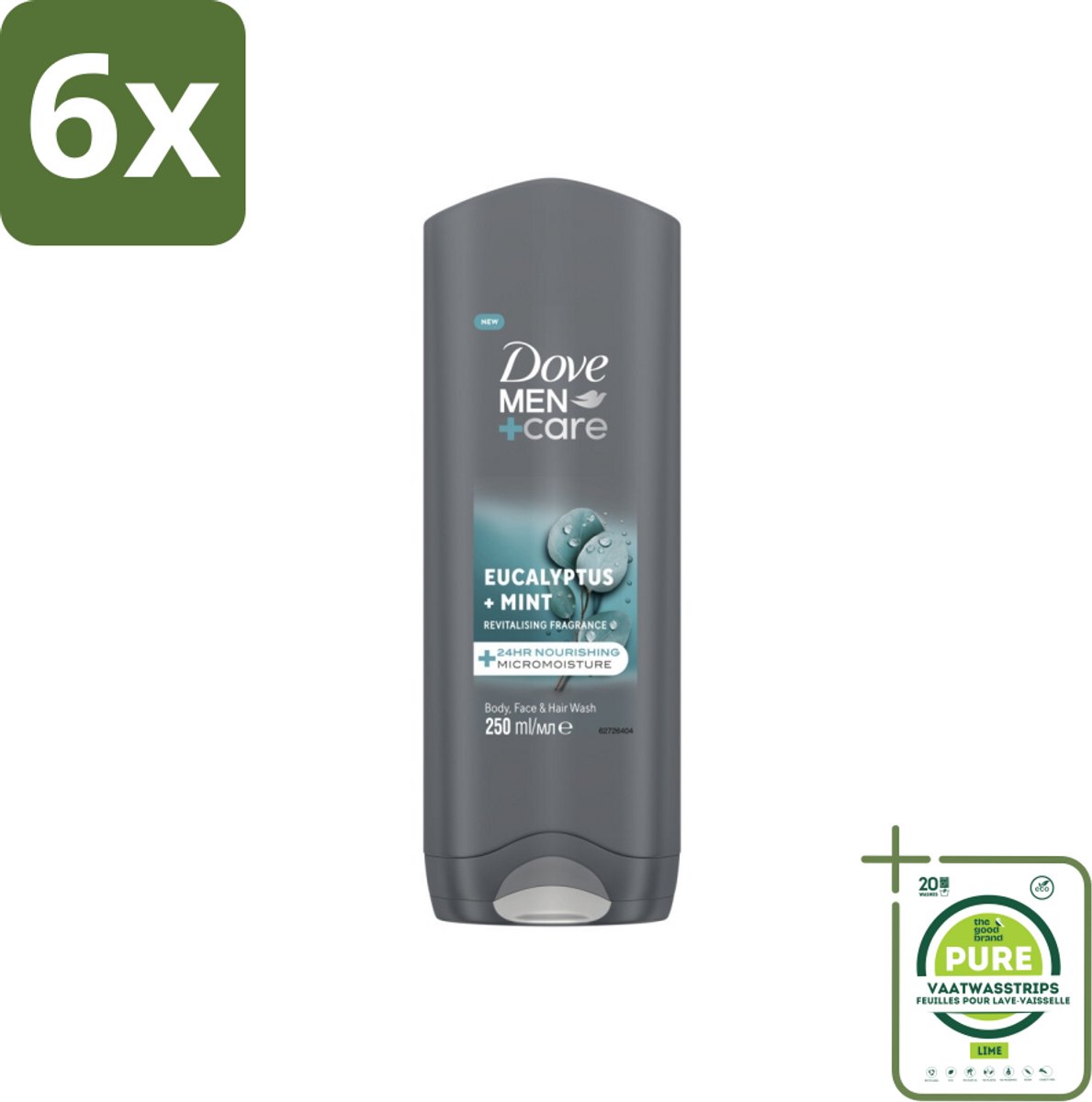 Dove Men+Care Douchegel - Eucalyptus & Mint - 250 ml - Voordeelverpakking - 6 stuks - Douchegel - Mannen