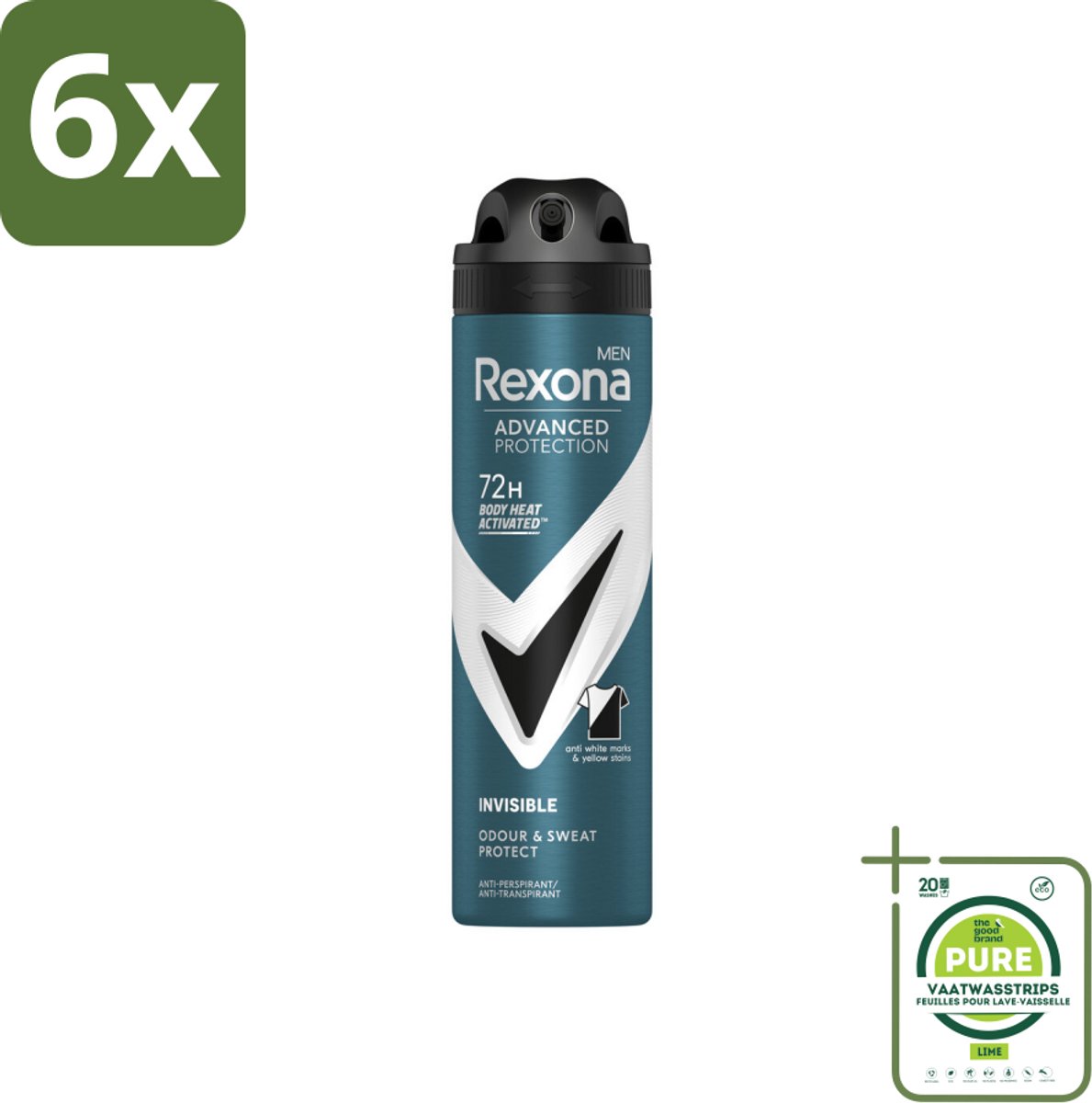Rexona Men - Deodorant Spray - Advanced Protection Invisible - Langdurige Frisheid - 150 ml - Voordeelverpakking - 6 stuks - Rexona Man - Antitranspirant