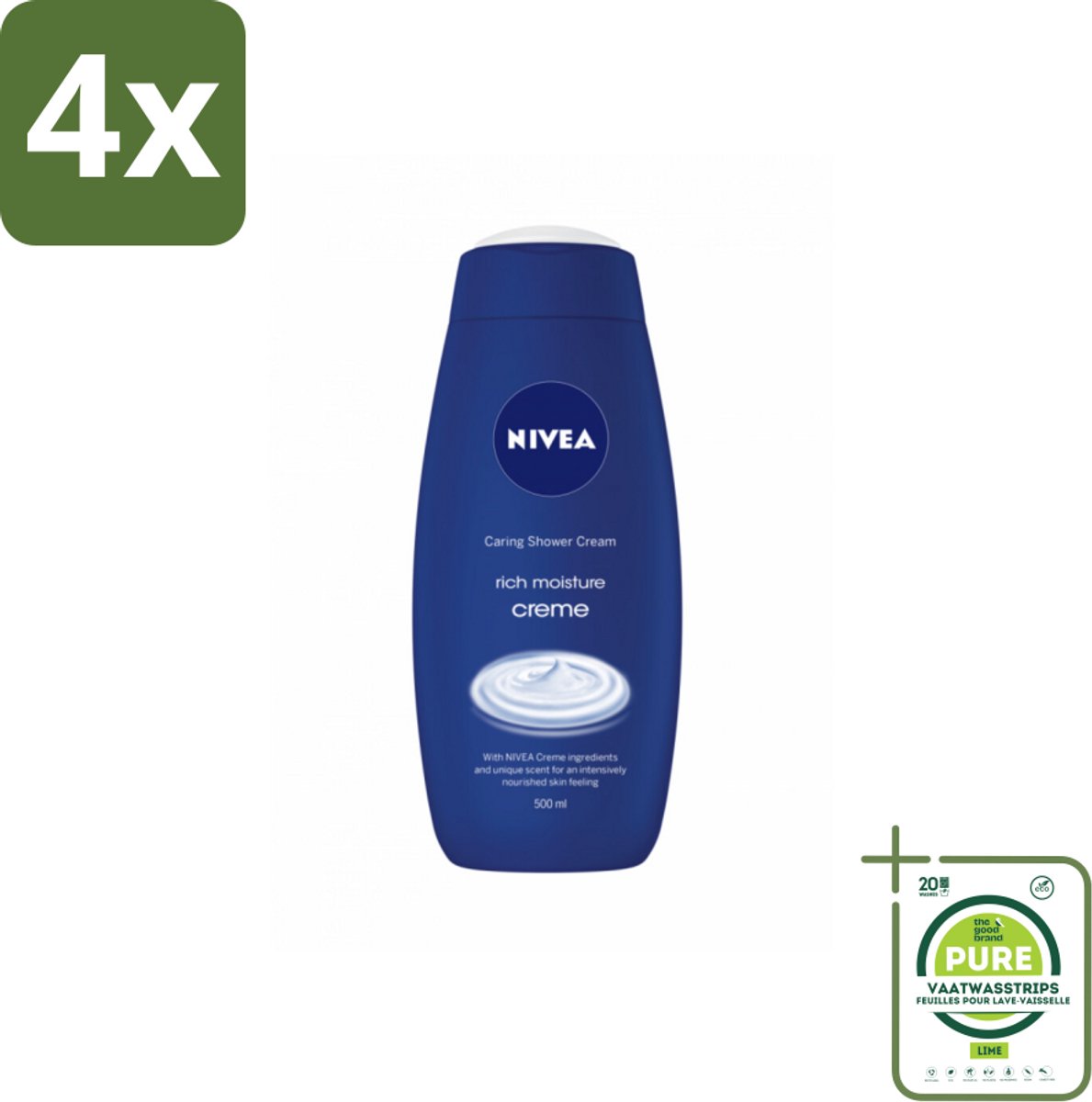 NIVEA - Douchecrème - Rijke Hydratatie - Voedend Huidgevoel - 500 ml - Voordeelverpakking - 4 stuks - Douchecrème - NIVEA
