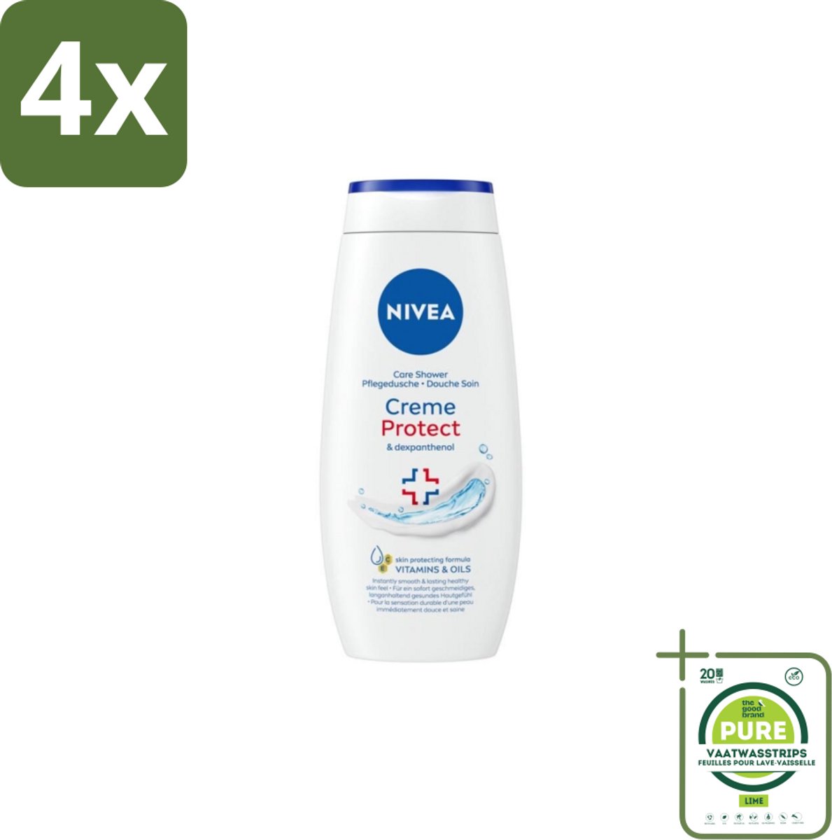 NIVEA - Douchecrème - Beschermend - Langdurig Gezond Huidgevoel - 250 ml - Voordeelverpakking - 4 stuks - Douchecrème - NIVEA