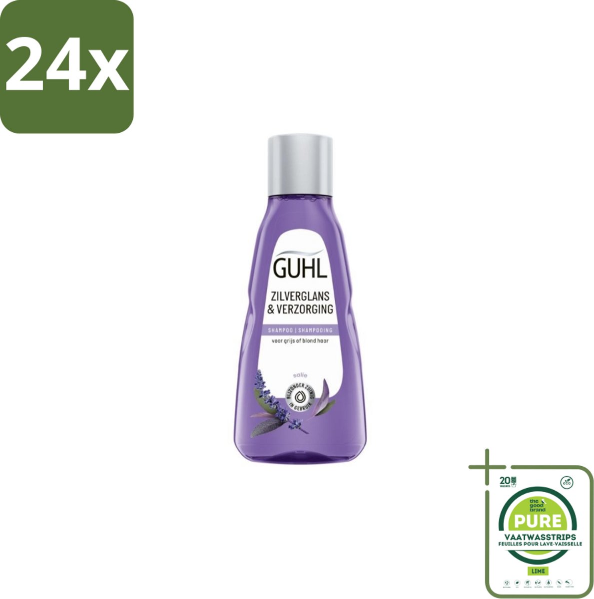 Guhl - Shampoo Mini - Zilverglans & Verzorging - 50 ml - Voordeelverpakking - 24 stuks - Zilvershampoo - Grijs haar