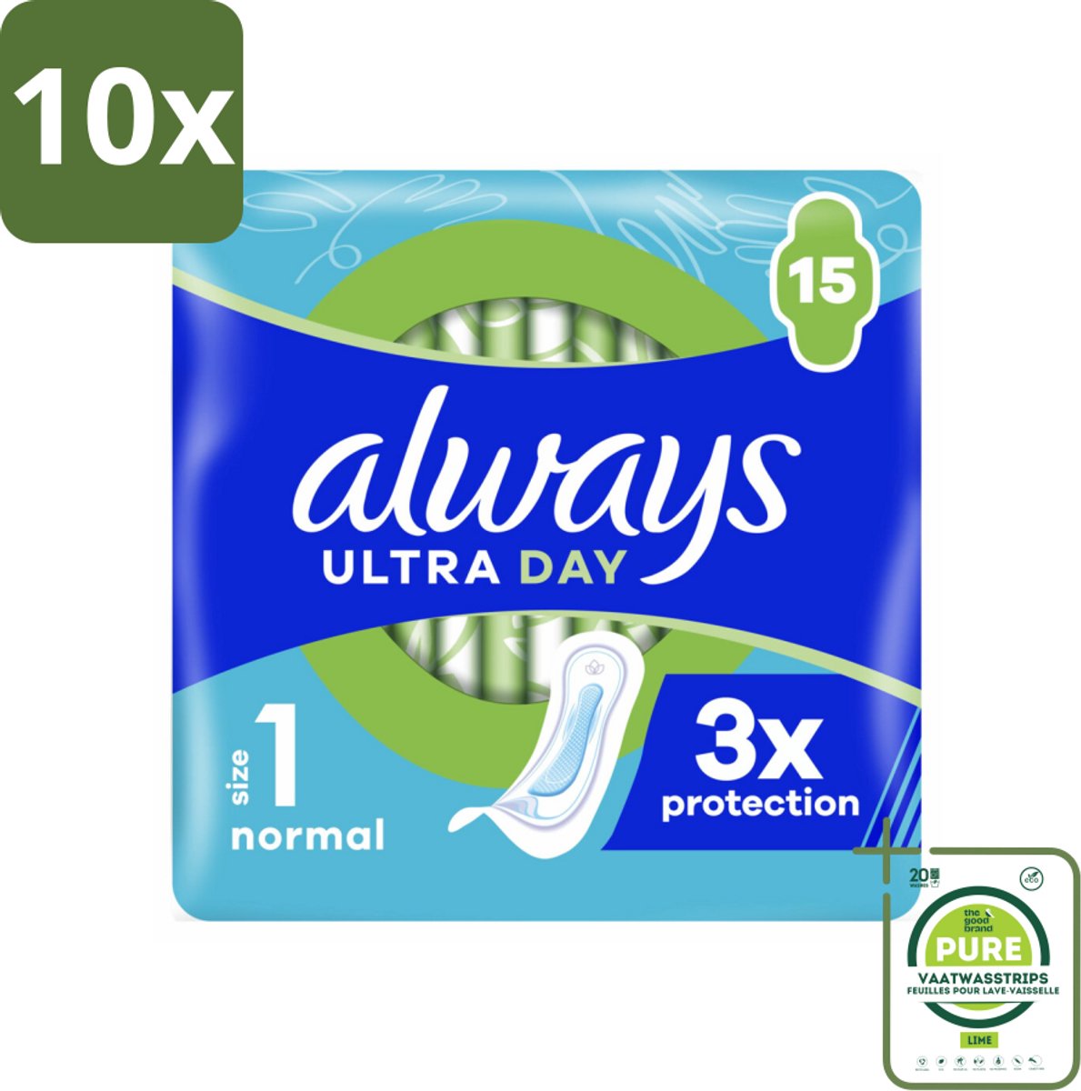 10 x Always - Maandverband - Normal - 15 Maandverband - Grootverpakking - Maandverband - Maandverband Always - Always Ultra - Always Ultra Day - Maandverband Normaal