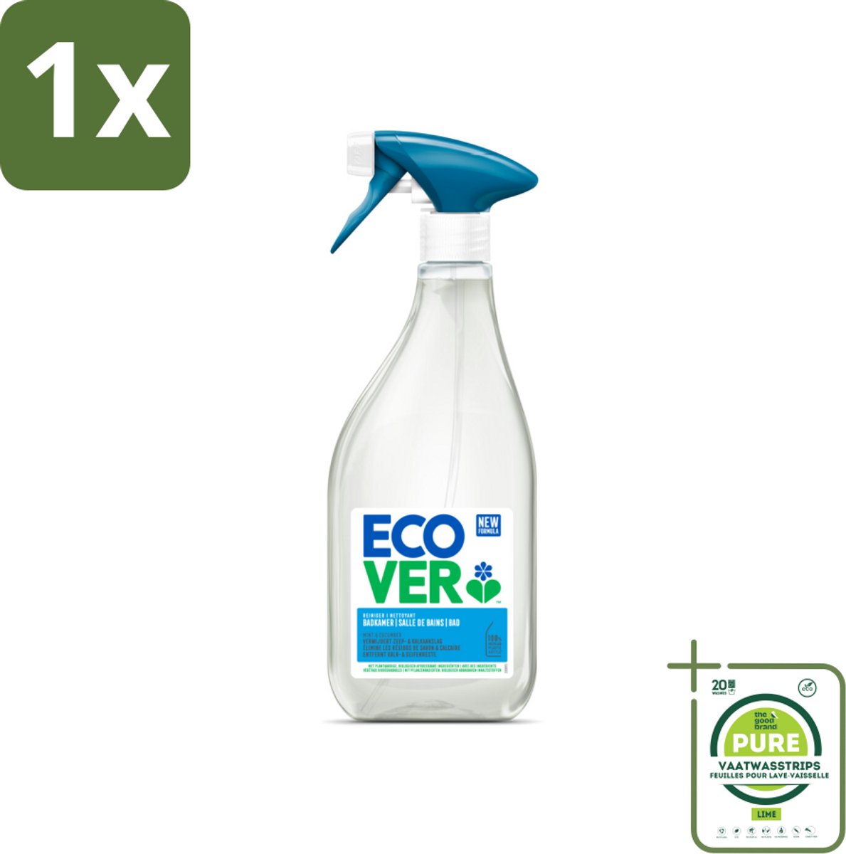 1 x Ecover - Badkamerreiniger - Munt & Komkommer - 500 ml - Badkamerreiniger - Kalkverwijderaar - Zeepresten - Muntgeur - Komkommergeur