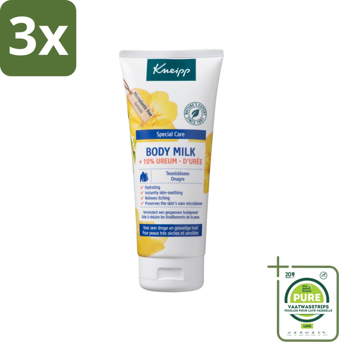 3 x Kneipp - Body milk - Special Care - Met 10 % ureum - Voor zeer droge & gevoelige huid - 200 ml - Grootverpakking - Intensieve Verzorging - Droge Huid - Gevoelige Huid - Hydraterende Bodymilk - Ureum