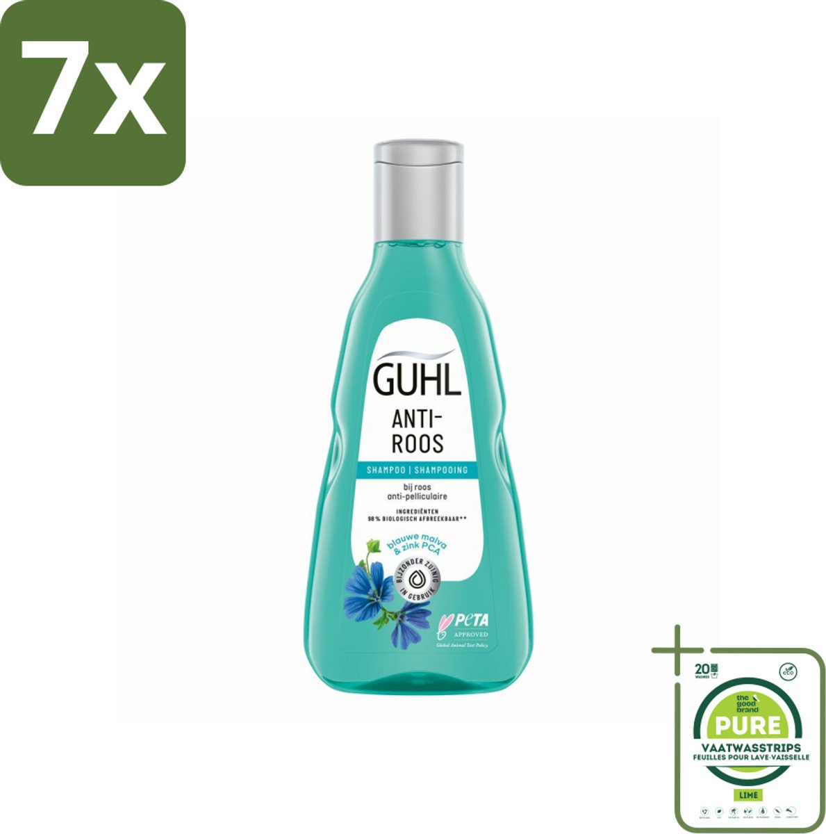 7 x Guhl - Shampoo - Anti-Roos - 250 ml - Grootverpakking - Roos Shampoo - Anti-roos Shampoo - Hoofdhuidverzorging - Kalmerende Shampoo - Shampoo Met Blauwe Malva