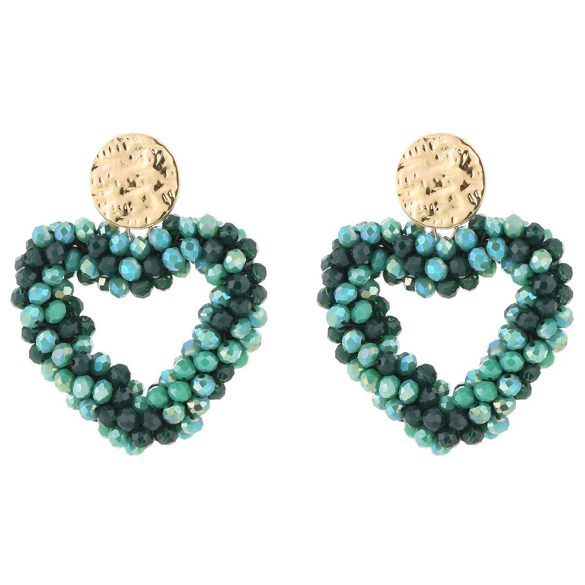 Michelle Bijou Oorbellen Strass Kralen Hart Love goud groen