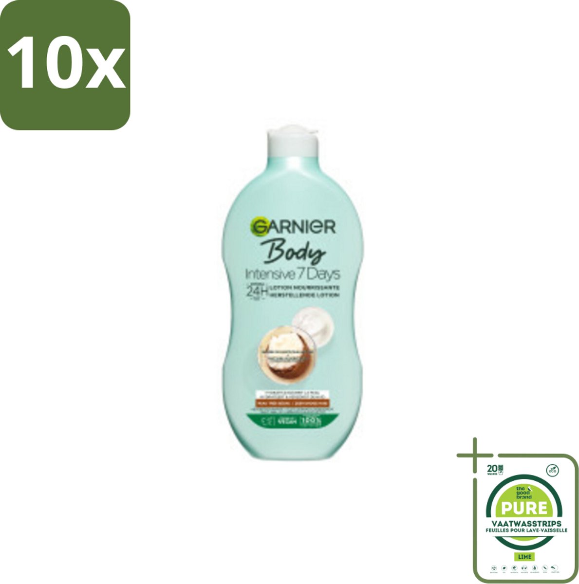 10 x Garnier - Body - Bodylotion - Intensive 7 Days - Herstellend - Karitéboter & Probiotica - 400 ml - Grootverpakking - Intensive Bodylotion - Karitéboter - Probiotica - Droge Huid - Vochtbalans