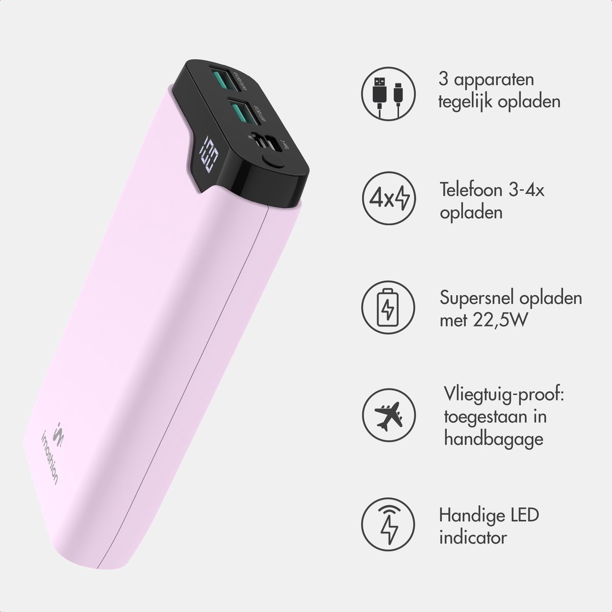 imoshion Powerbank 20000 mAh Snellader Lichtroze - afbeelding 2
