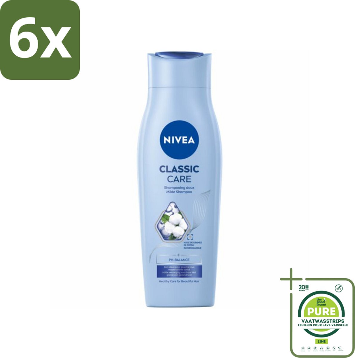 NIVEA - Shampoo - Klassieke Verzorging - Gezonde Zorg - Glanzend Haar - 250 ml - Voordeelverpakking - 6 stuks - NIVEA shampoo - Shampoo voor het hele gezin