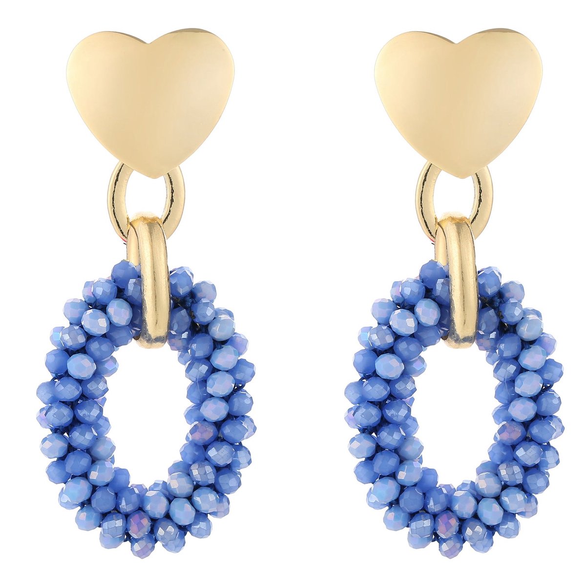 Michelle Bijou Oorbellen Kralen Love goud blauw mix