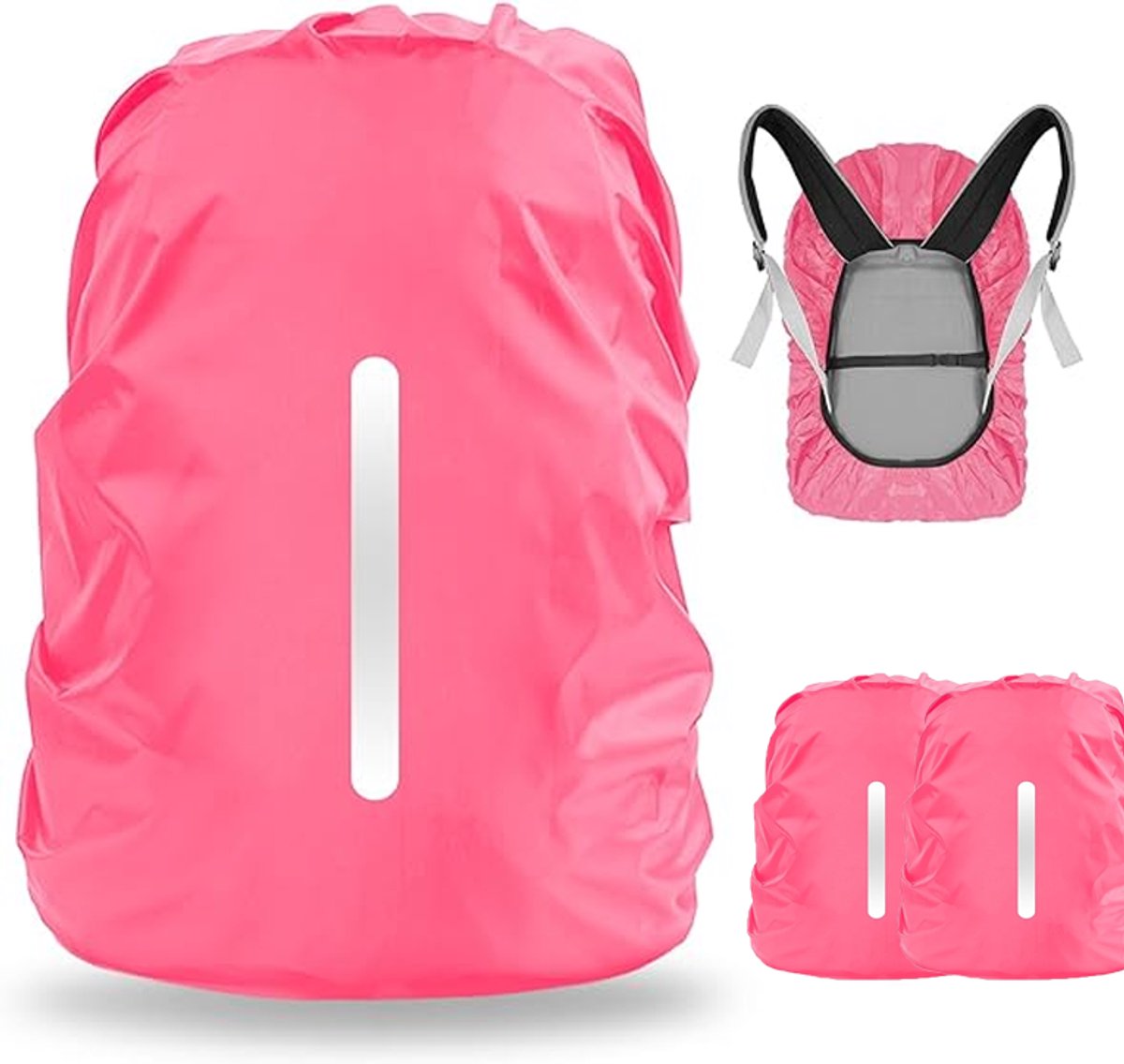KZQ 2-delige waterdichte rugzakhoes L 55-65 liter - Reflecterende regenhoes voor school fiets en outdoor - Beschermt tegen regen stof en diefstal -Roze rood
