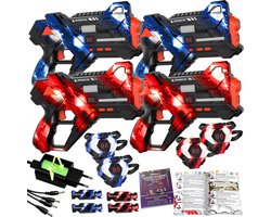 Ensemble de jeu laser rechargeable pour Enfants - Incl. Livret Éducatif avec astuces et stratégies de jeu - Capteurs 360° - Set de laser tag pour 4 personnes avec 4 blasters et Cardigans