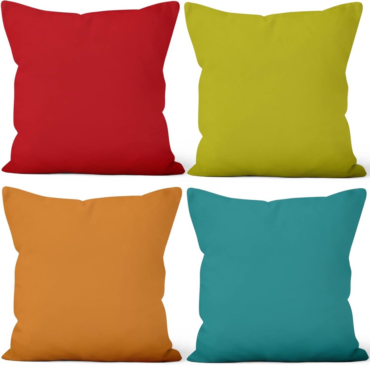 Kussenhoezen 50x50 cm set van 4 in fruitkleuren - Rood, Groen, Oranje, Blauw - Zachte Pluche Kussens voor Woonkamer, Tuin en Patio