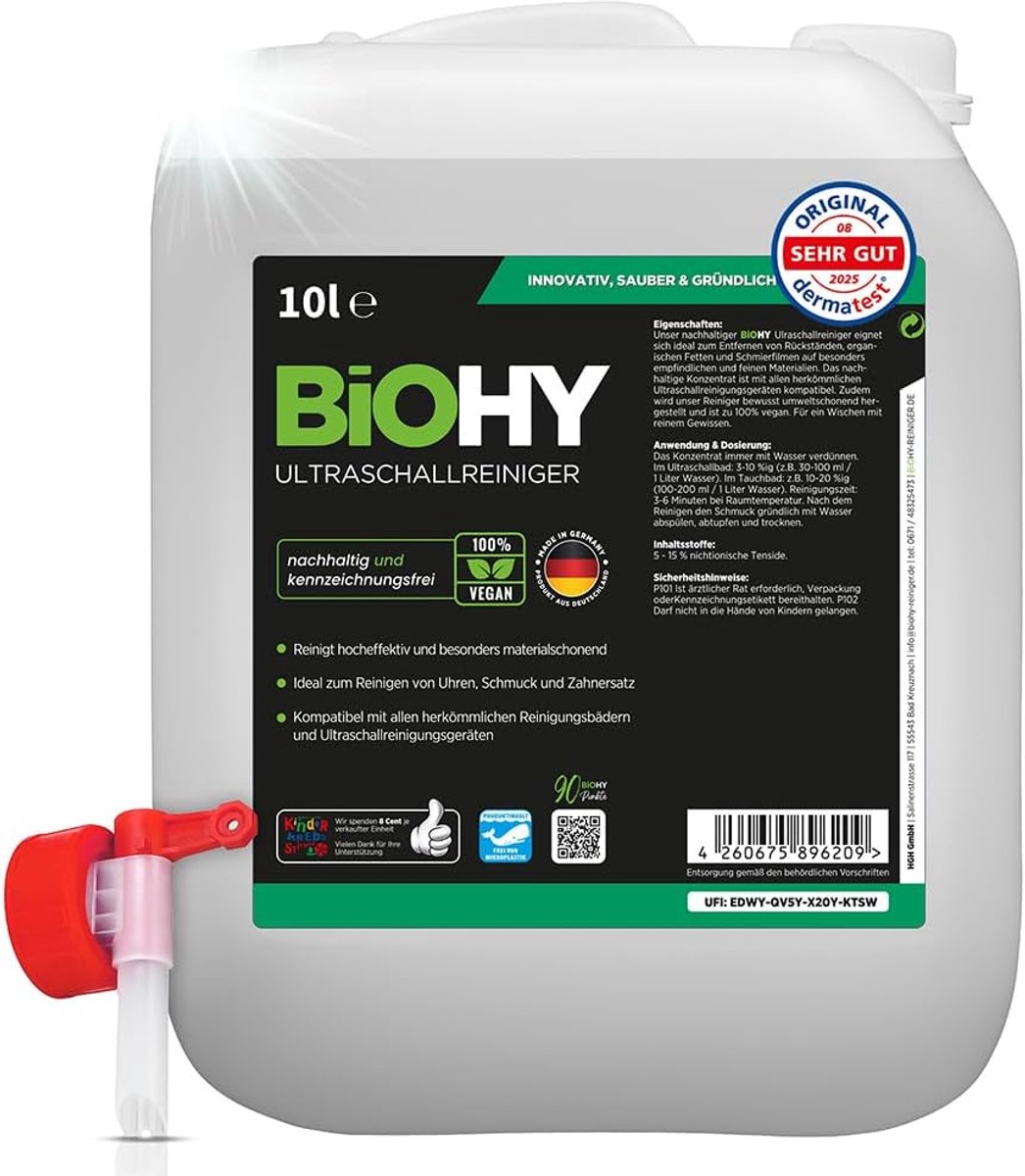 SnelShoppen - BiOHY Ultrasone Cleaner 10 Liter Vloeistof voor Intensieve en Milde Reiniging van Brillen, Goud, Munten en Sieraden - Natuurlijke Concen